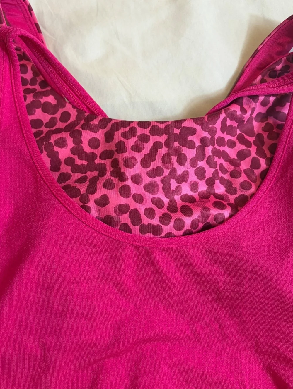 Lululemon Pink Leopard Print Layered Tank Top Built In Bra Womens 6